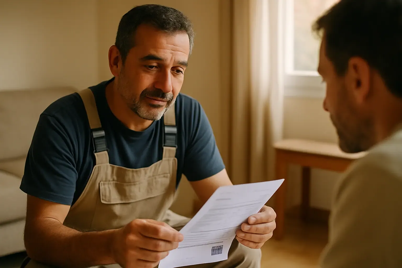 Reformista explicando el anticipo de un presupuesto a un cliente