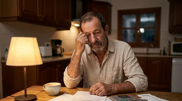 Autónomo de reformas un domingo por la noche, agotado entre facturas y papeles en la mesa de la cocina