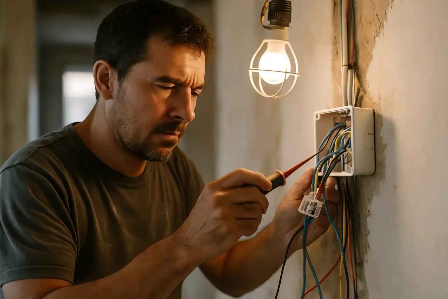 Electricista autónomo trabajando en la instalación de una reforma